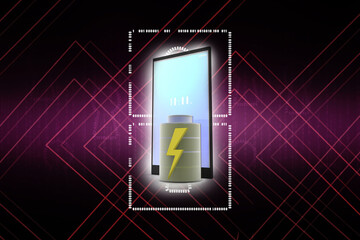 3d rendering Electrical energy and power supply source concept, accumulator battery with charging level full with mobile