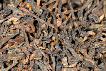 Chinese bulk extruded tea ripe puer, macro