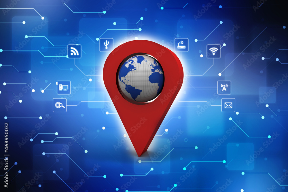 Poster 3d rendering red map pointer