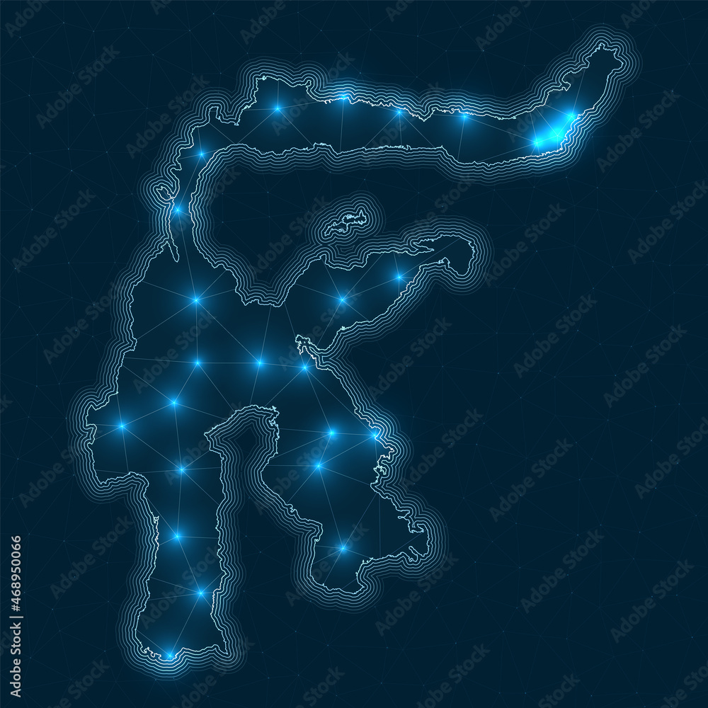 Poster sulawesi network map. abstract geometric map of the island. digital connections and telecommunicatio