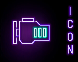 Glowing neon line Check engine icon isolated on black background. Colorful outline concept. Vector