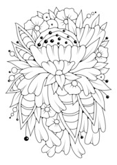 Floral background for coloring, coloring page for children and adults. Vector background with flowers for drawing.
