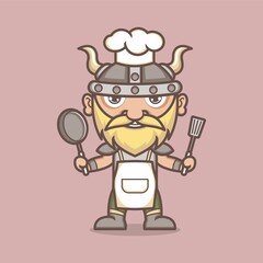 cartoon character chefcute cartoon viking character being a chef. vector illustration for mascot logo or sticker