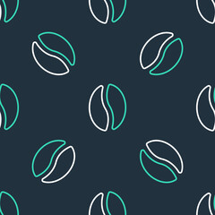 Line Coffee beans icon isolated seamless pattern on black background. Vector