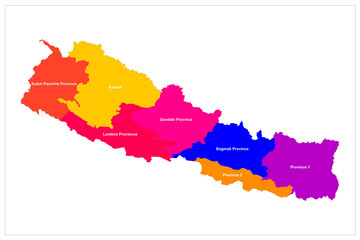 Beautiful colorful nepal new map illustration - obrazy, fototapety, plakaty