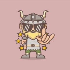 cute cartoon viking character giving cool sign ala cocker vector illustration for mascot logo or sticker