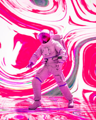 astronaut is discovering something in a psychedelic background