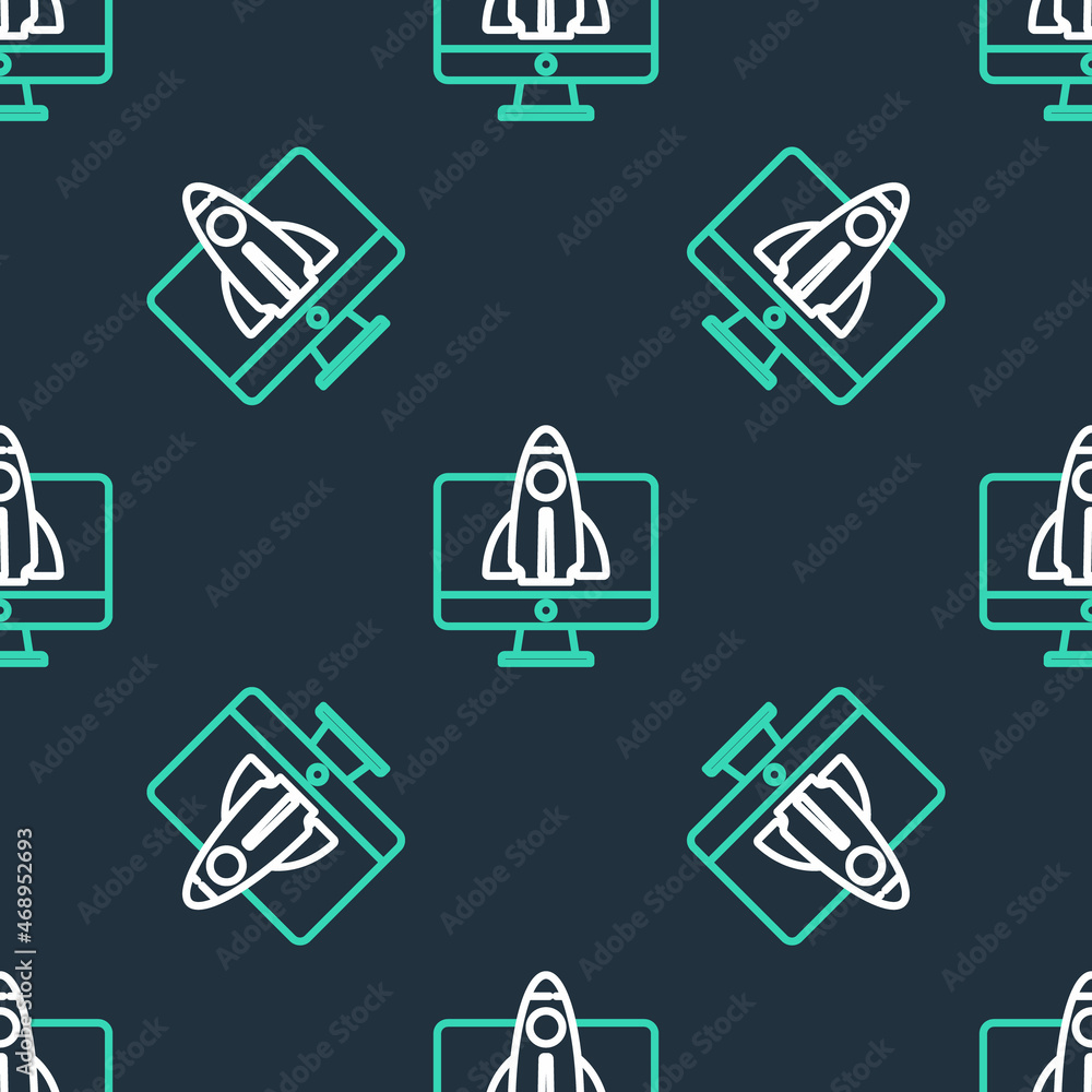 Poster line business startup project concept icon isolated seamless pattern on black background. symbol of 
