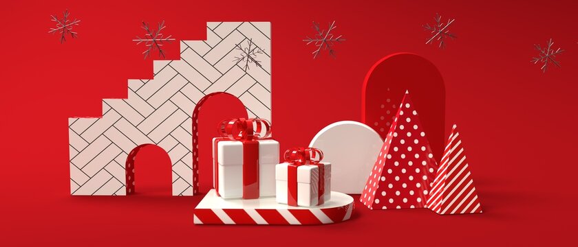 Christmas gift boxes with geometric shapes - 3D render illustration