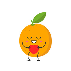 Orange cute character cartoon love sign heart favorite fruit funny smiling face happy joy emotions icon vector illustration.