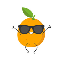 Orange cute character cartoon jumping funny fruit smiling face happy joy emotions icon vector illustration.