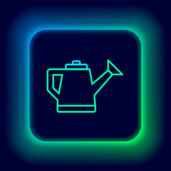 Glowing neon line Watering can icon isolated on black background. Irrigation symbol. Colorful outline concept. Vector