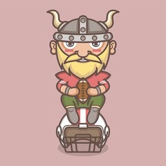 cute cartoon viking character rugby player style vector illustration for mascot logo or sticker