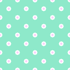 Seamless pattern with flowers in polka dot style on a turquoise background.