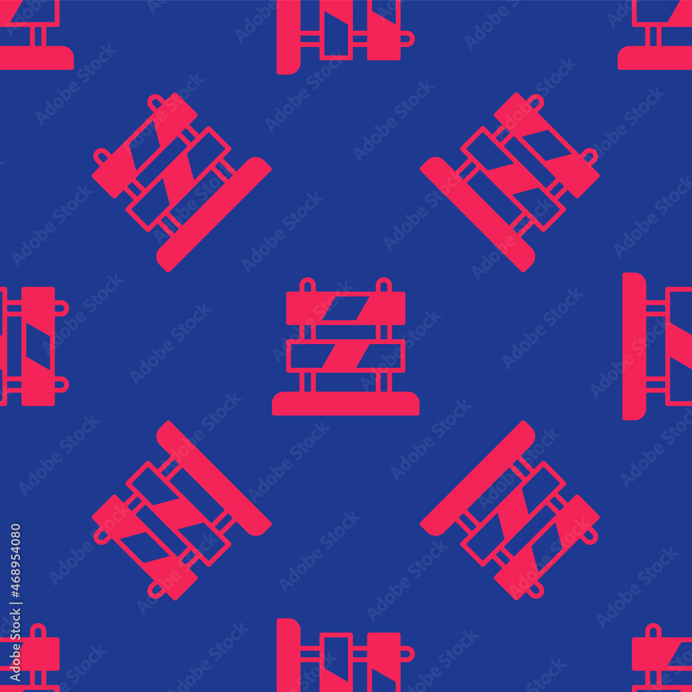 Poster red end of railway tracks icon isolated seamless pattern on blue background. stop sign. railroad buf