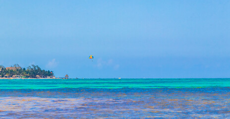 Fototapeta na wymiar Tropical mexican beach panorama Punta Esmeralda Playa del Carmen Mexico.