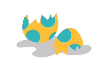 Broken egg BC. Stickers, badges and icons. Archeology, palientology. Life before our era, living organisms, mystical characters. Dinosaur, empty, newborn, historic. Cartoon flat vector illustration
