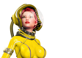 astronaut girl vintage wih copy space on white background © DM7