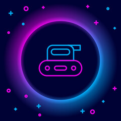 Fototapeta na wymiar Glowing neon line Electric planer tool icon isolated on black background. Colorful outline concept. Vector
