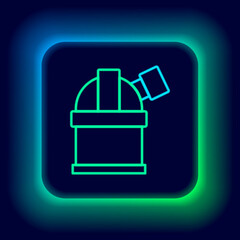 Glowing neon line Astronomical observatory icon isolated on black background. Observatory with a telescope. Scientific institution. Colorful outline concept. Vector