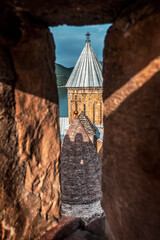 View on Ananuri church through the small window