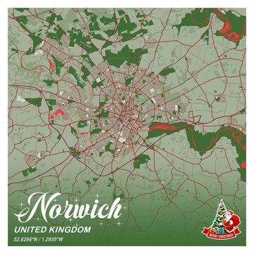 Norwich - United Kingdom Christmas City Map