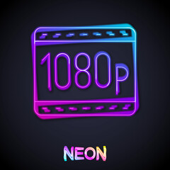 Glowing neon line Full HD 1080p icon isolated on black background. Vector