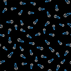 Line Microphone icon isolated seamless pattern on black background. On air radio mic microphone. Speaker sign. Vector