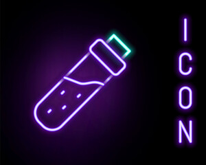 Glowing neon line Bottle with potion icon isolated on black background. Flask with magic potion. Happy Halloween party. Colorful outline concept. Vector