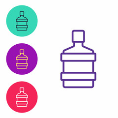 Obraz premium Set line Big bottle with clean water icon isolated on white background. Plastic container for the cooler. Set icons colorful. Vector