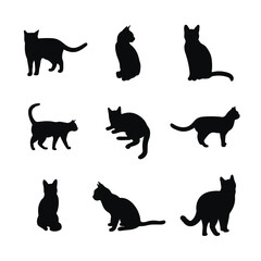 set of black cats silhouettes