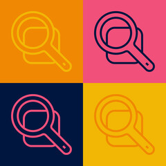 Pop art line Magnifying glass icon isolated on color background. Search, focus, zoom, business symbol. Vector