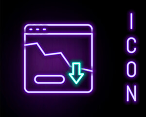Glowing neon line Financial growth decrease icon isolated on black background. Increasing revenue. Colorful outline concept. Vector