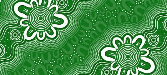Dot art aboriginal green background - obrazy, fototapety, plakaty
