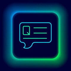 Glowing neon line Speech bubbles with Question icon isolated on black background. FAQ sign. Chat speech bubble and chart. Colorful outline concept. Vector