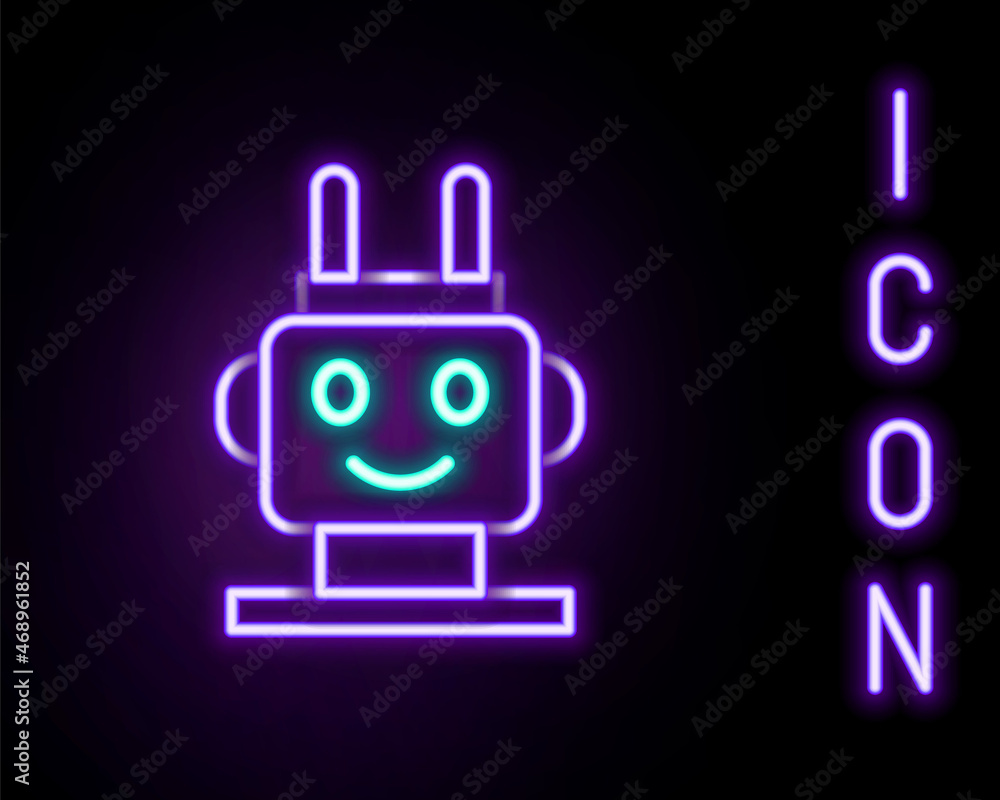 Wall mural glowing neon line robot toy icon isolated on black background. colorful outline concept. vector