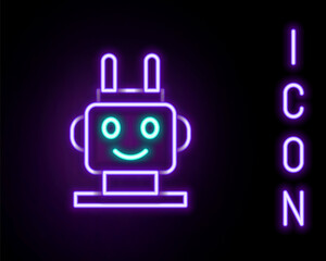 Glowing neon line Robot toy icon isolated on black background. Colorful outline concept. Vector