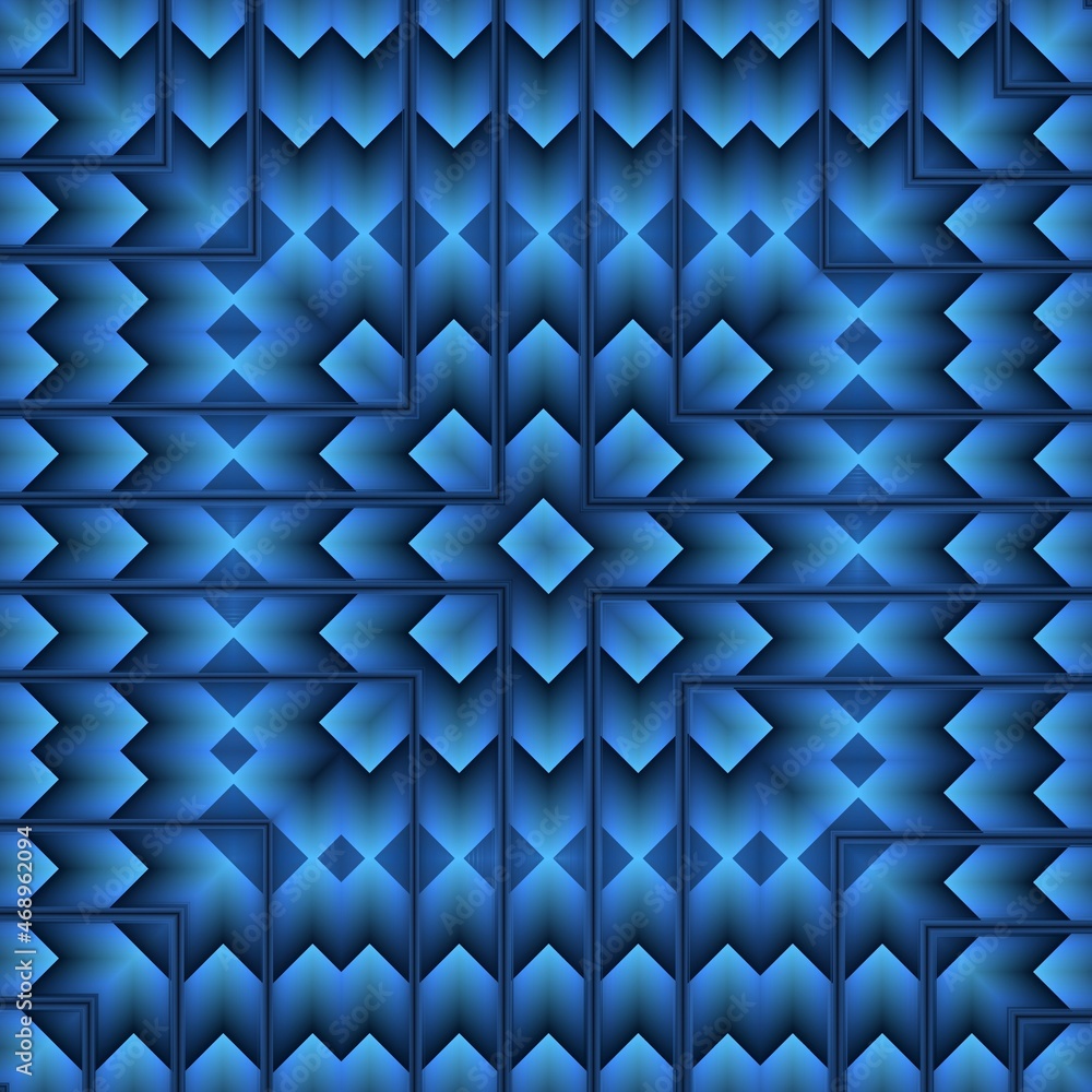 Aufkleber patterns and exploding square format designs from many diamond shapes scales in shades of turquoise 