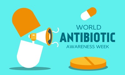Megaphone out of medicinal pill illustration. World Antibiotic Awareness Week.