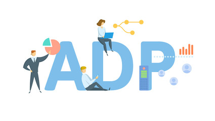 ADP, Automated Data Processing. Concept with keyword, people and icons. Flat vector illustration. Isolated on white.