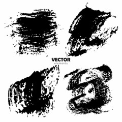 Vector Set of brush strokes Black color on white background. Hand painted grange elements. Ink drawing. Dirty artistic design . Place for text, quote, information, company name.