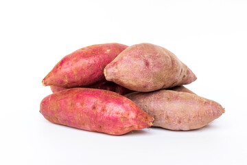 Japanese sweet potato and purple potato isolated on white background.