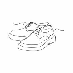 Vector continuous one single line drawing icon of beautiful pair of classic mens shoes in silhouette sketch on a white background. Linear stylized.