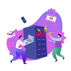 IT support and technician checking on server hardware error for customers