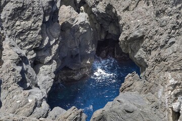 Blue water in a washed out cave