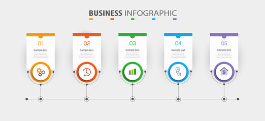 Business infographic template with 5 options or steps. Can be used for workflow layout, diagram, annual report, web design