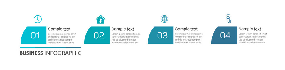 Business infographic design template with 4 options, steps or processes. Can be used for workflow layout, diagram, annual report, web design 