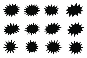 Black bursting star shapes. Set of vector starburst, sunburst badges. Design elements - best for sale sticker, price tag, quality mark. Flat vector illustration isolated on white background.