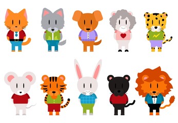 Animal simple cute and stylized flat vector set.