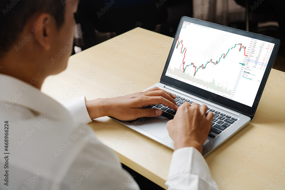 Poster stock market data chart analysis by ingenious computer software . investment application display sto
